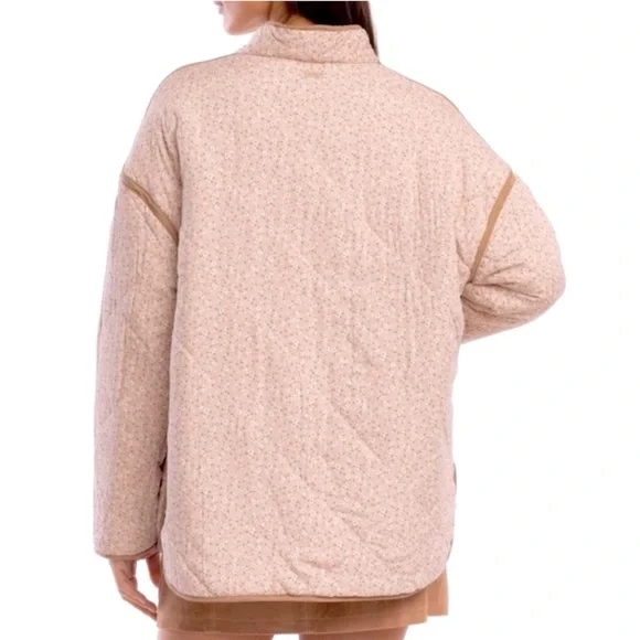 NEW BLANK NYC Reversible Quilted Puffy Cream/Pink Floral Print Button-up Jacket - Picture 3 of 13